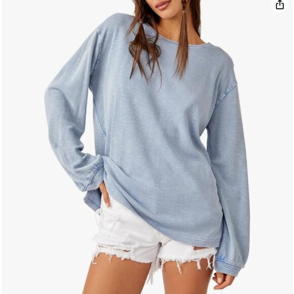 We The Free Tops - Oversized Knit Soul Song Tee In Huron Blue